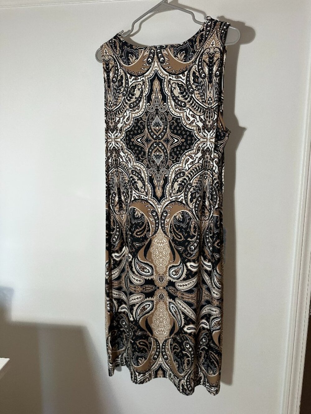 Charter Club Woman Black Taupe Paisley Sleeveless Stretch Sheath Dress 2X